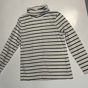 Talbots White and Blue Fitted Ribbed Long Sleeve Tee